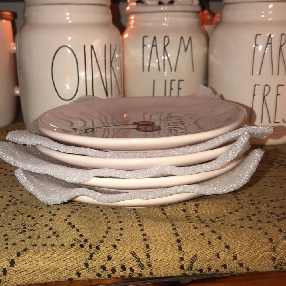 Rae Dunn CHERRY ON TOP 6” Dessert Plates Set of 4